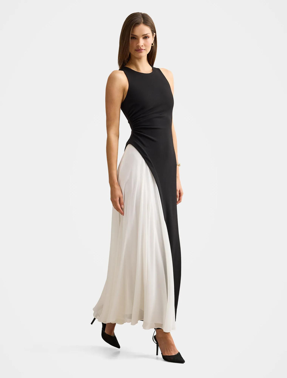 Candace Halter Contrast Maxi Dress Black & White