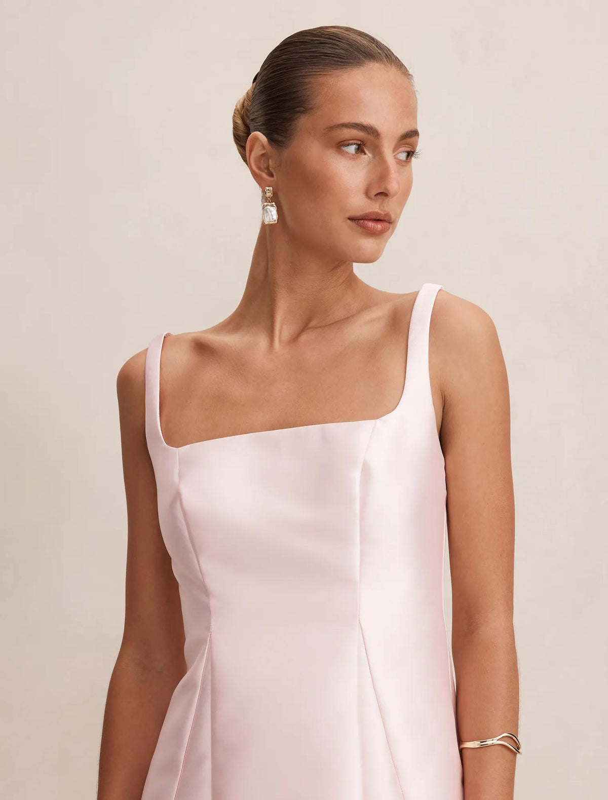 Kayla Structured Satin Midi Dress Pink