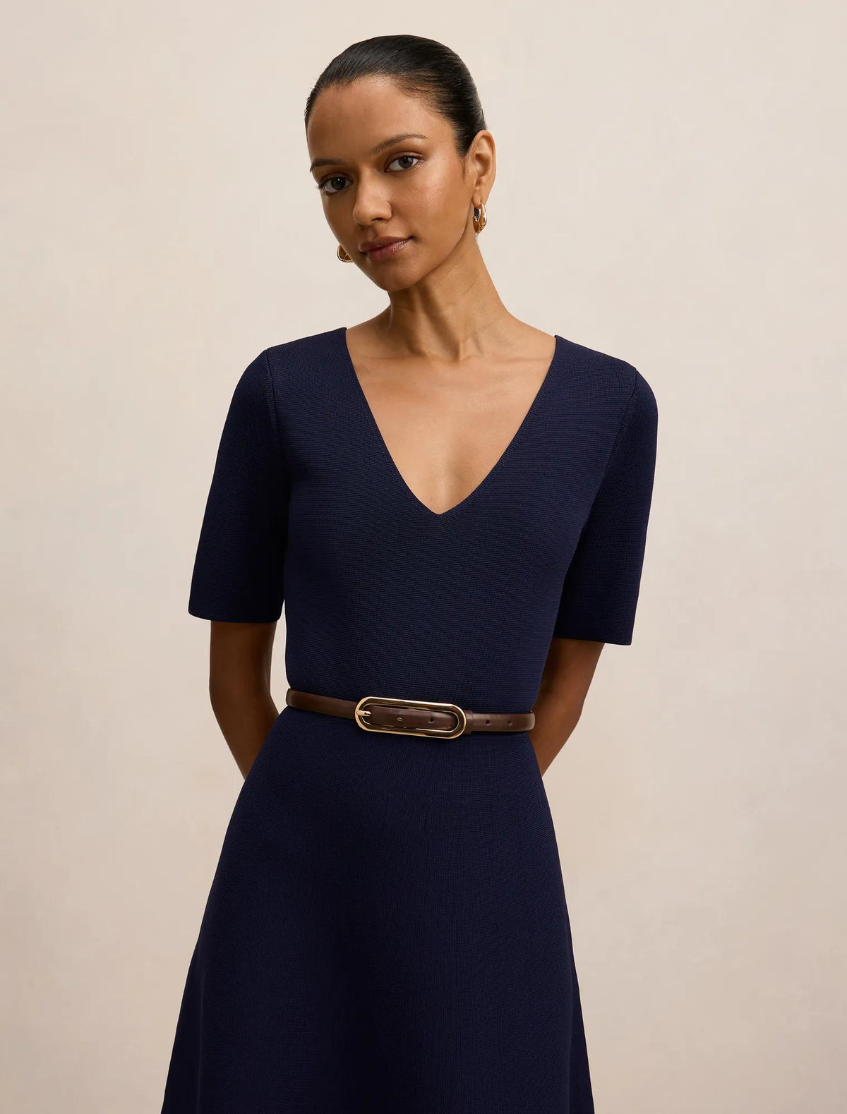Celia Petite Short Sleeve Midi Dress Navy