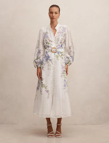 Sheridan Placement Print Midi Dress Wisteria Floral