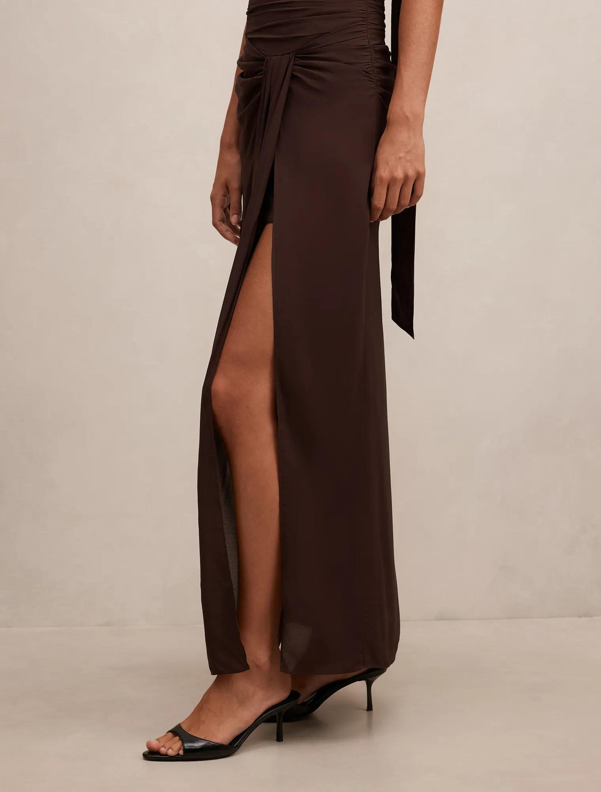 Arli Strapless Ruched Maxi Dress Chocolate