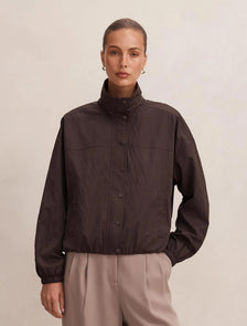 Eliza Funnel Neck Windbreaker Jacket Chocolate