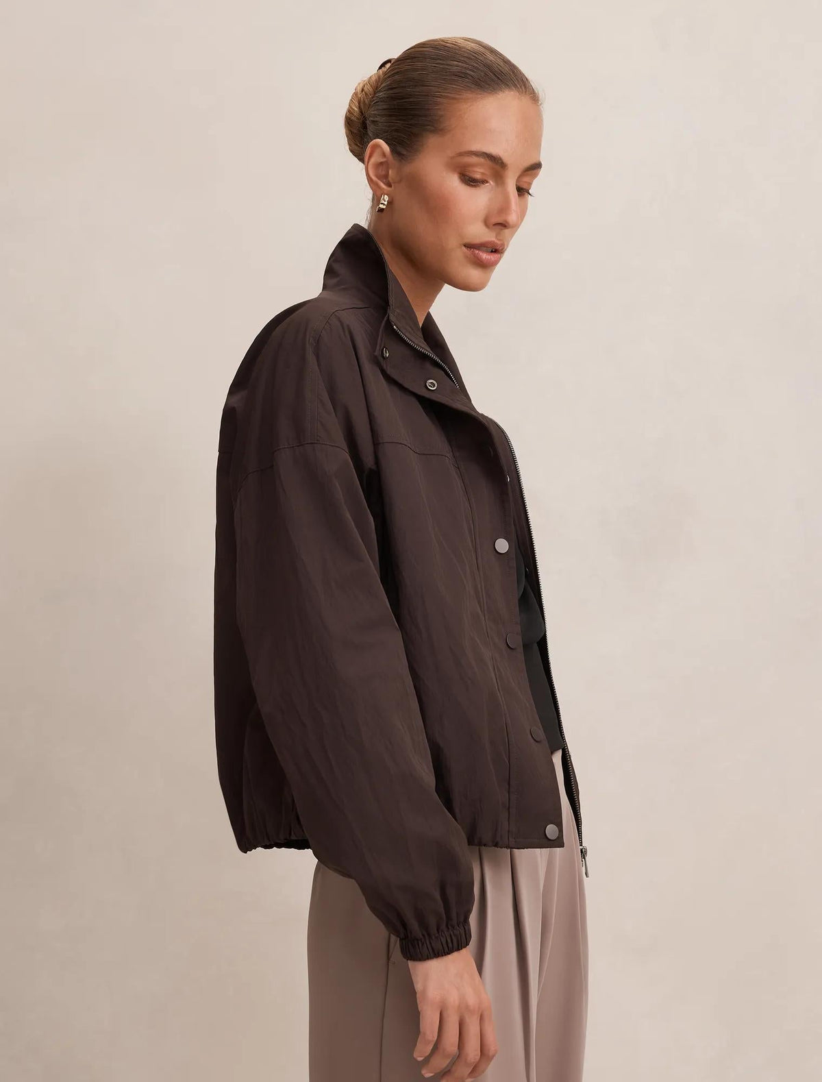 Eliza Funnel Neck Windbreaker Jacket Chocolate