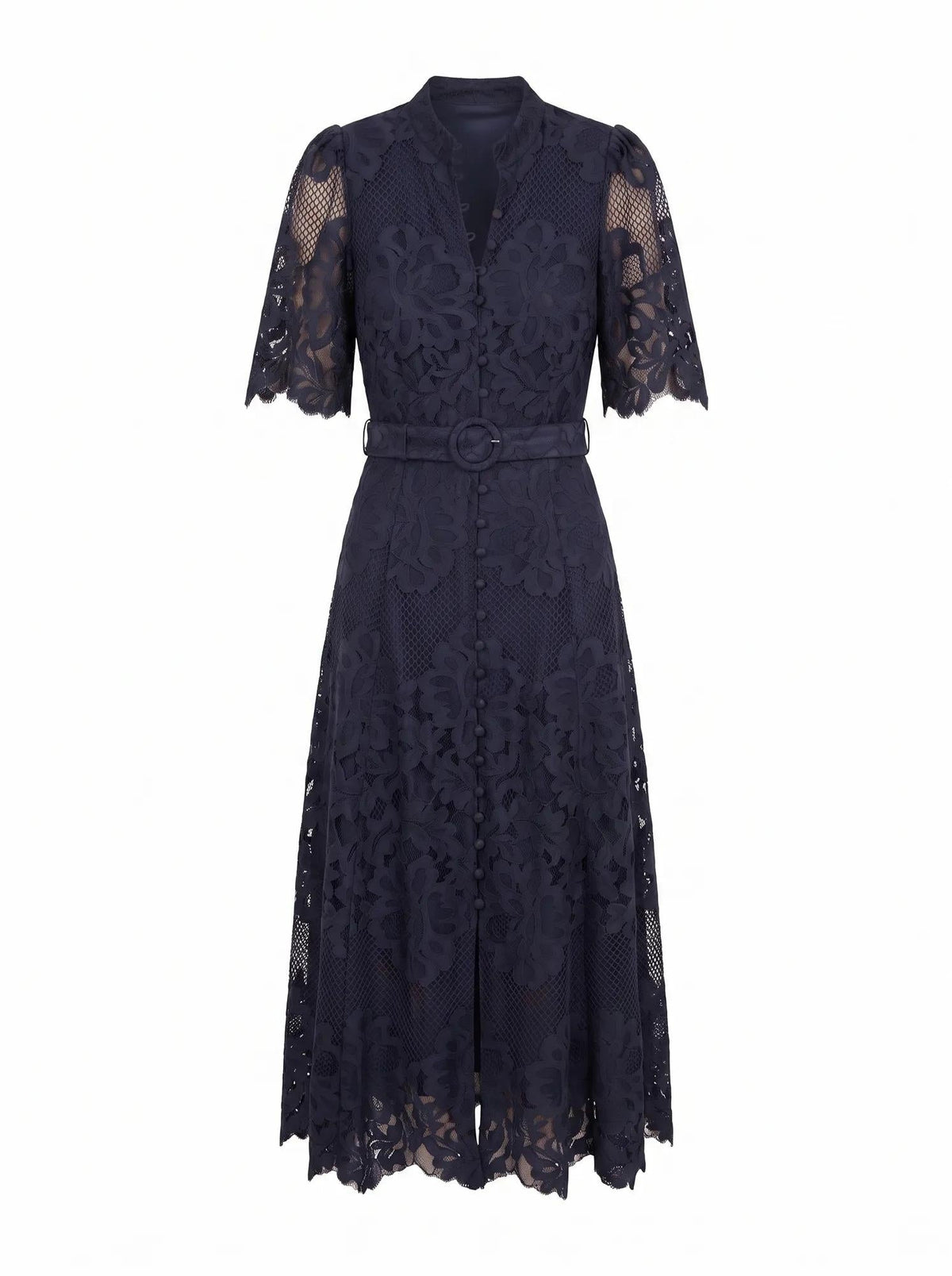 Liberty Flutter Sleeve Lace Midi Dress Navy