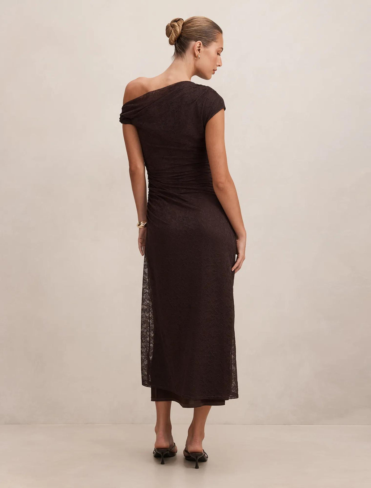 Paris Lace Asymmetric Midi Dress Chocolate