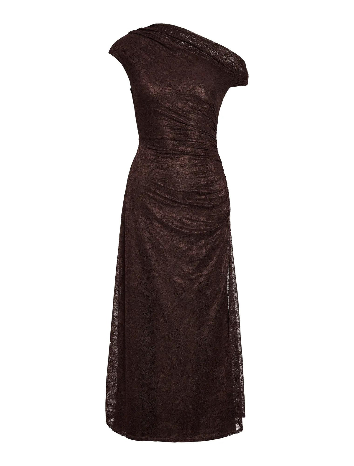 Paris Lace Asymmetric Midi Dress Chocolate_mannequin