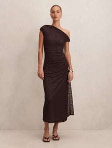 Paris Lace Asymmetric Midi Dress Chocolate