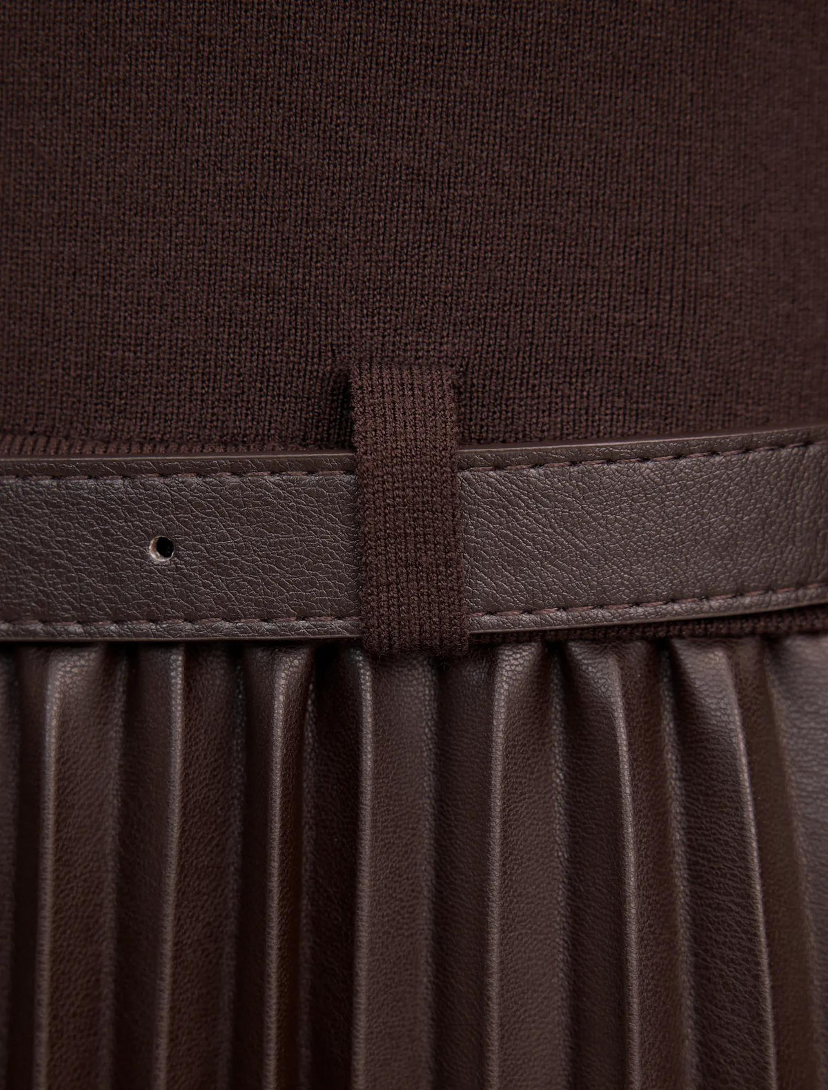 Gianna Faux Leather Pleated Midi Dress Chocolate
