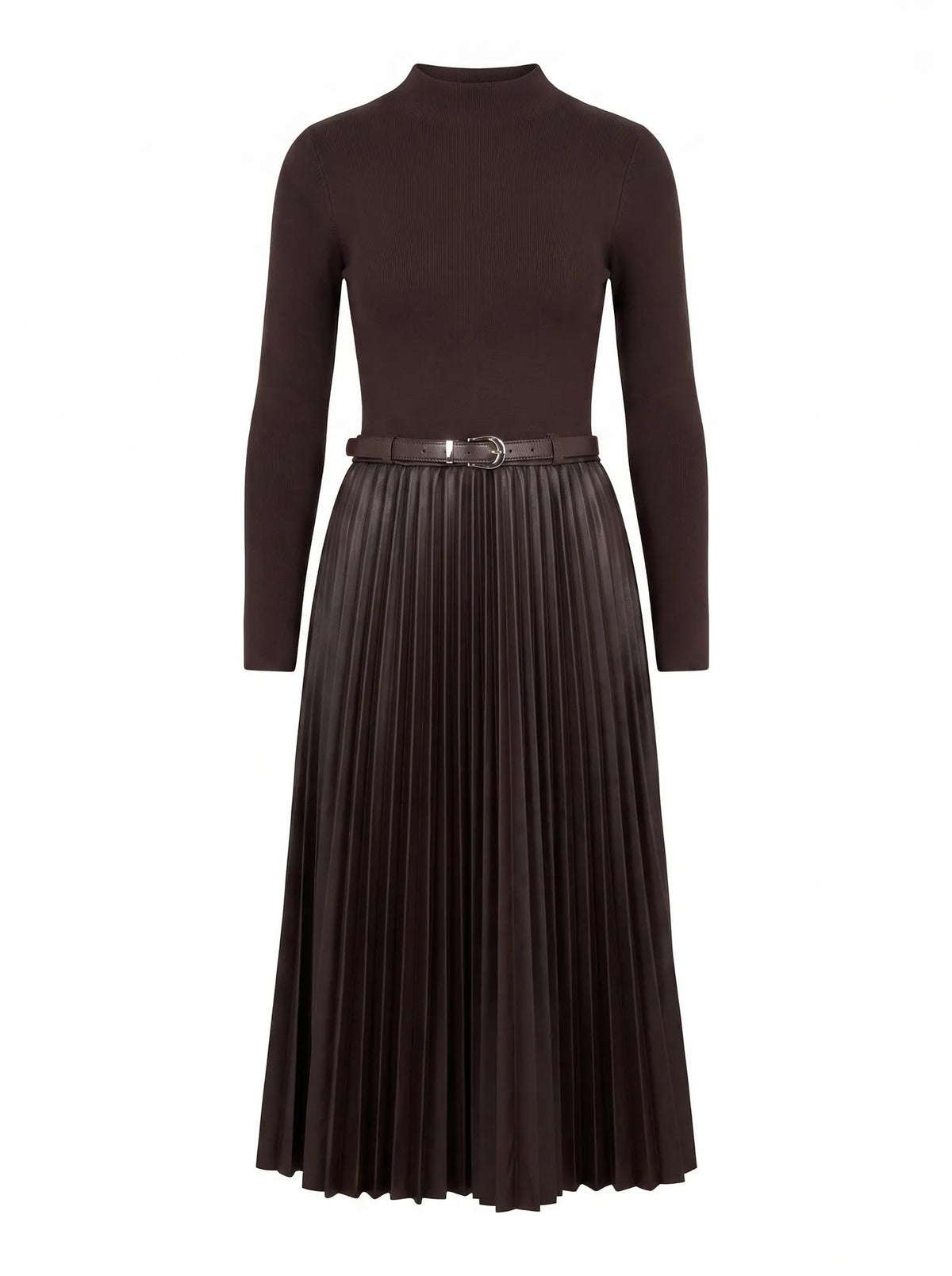 Gianna Faux Leather Pleated Midi Dress Chocolate_mannequin