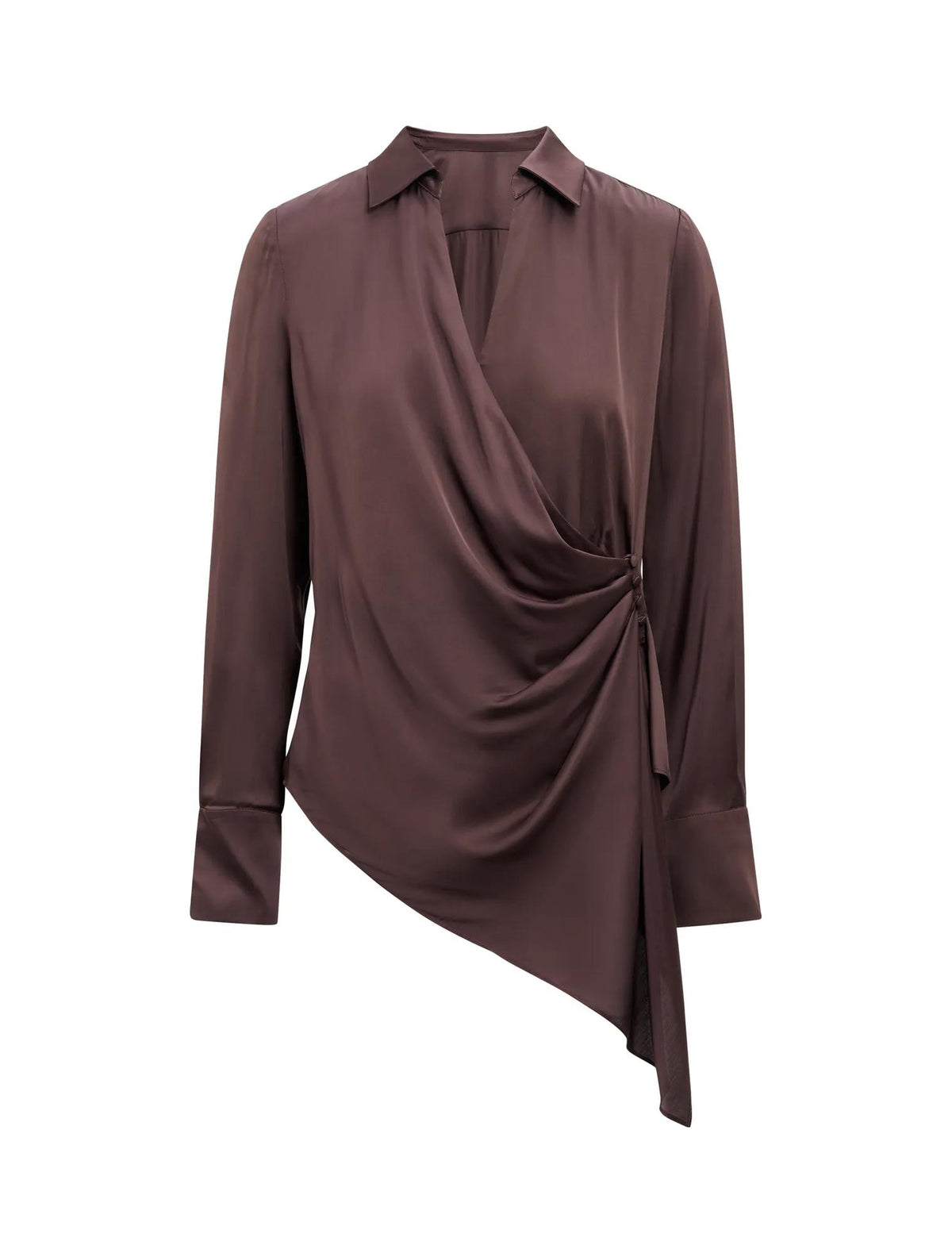 Maude Asymmetrical Draped Shirt Brown Co-ord_mannequin