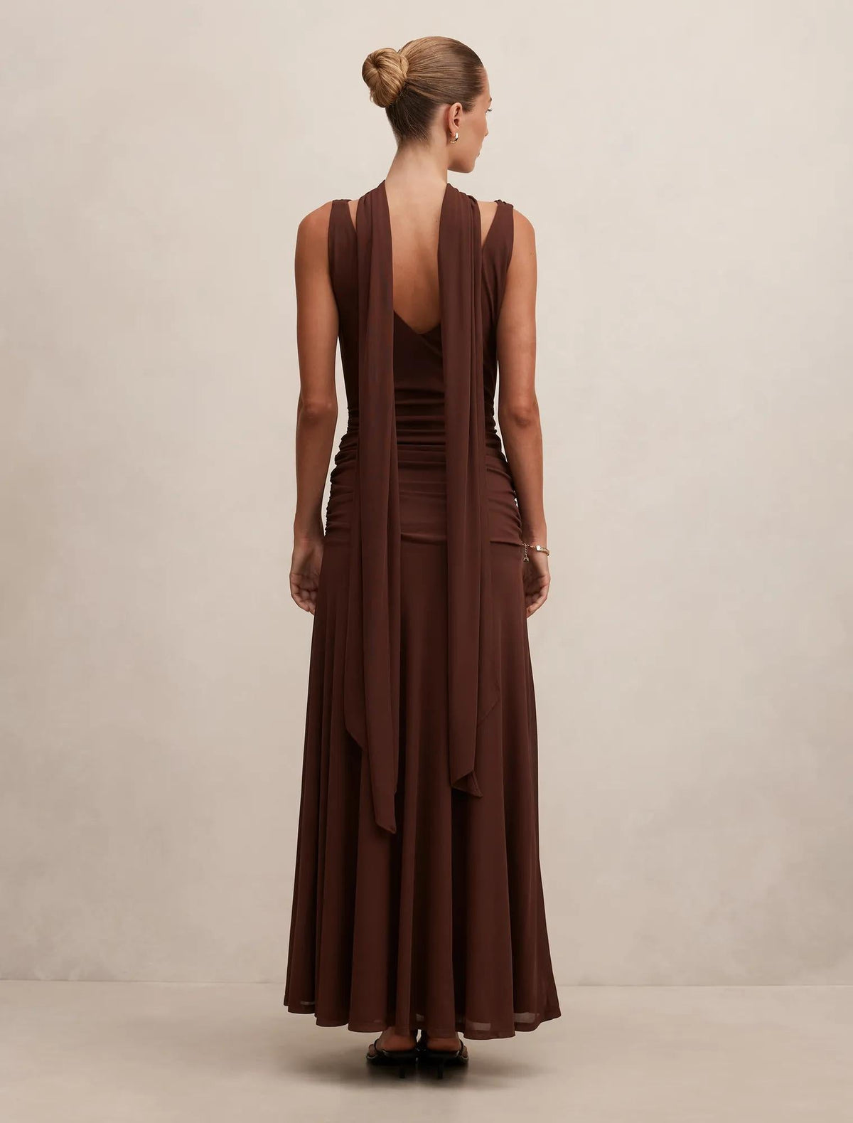 Vivianne Scarf Tie Maxi Dress Dark Mahogany