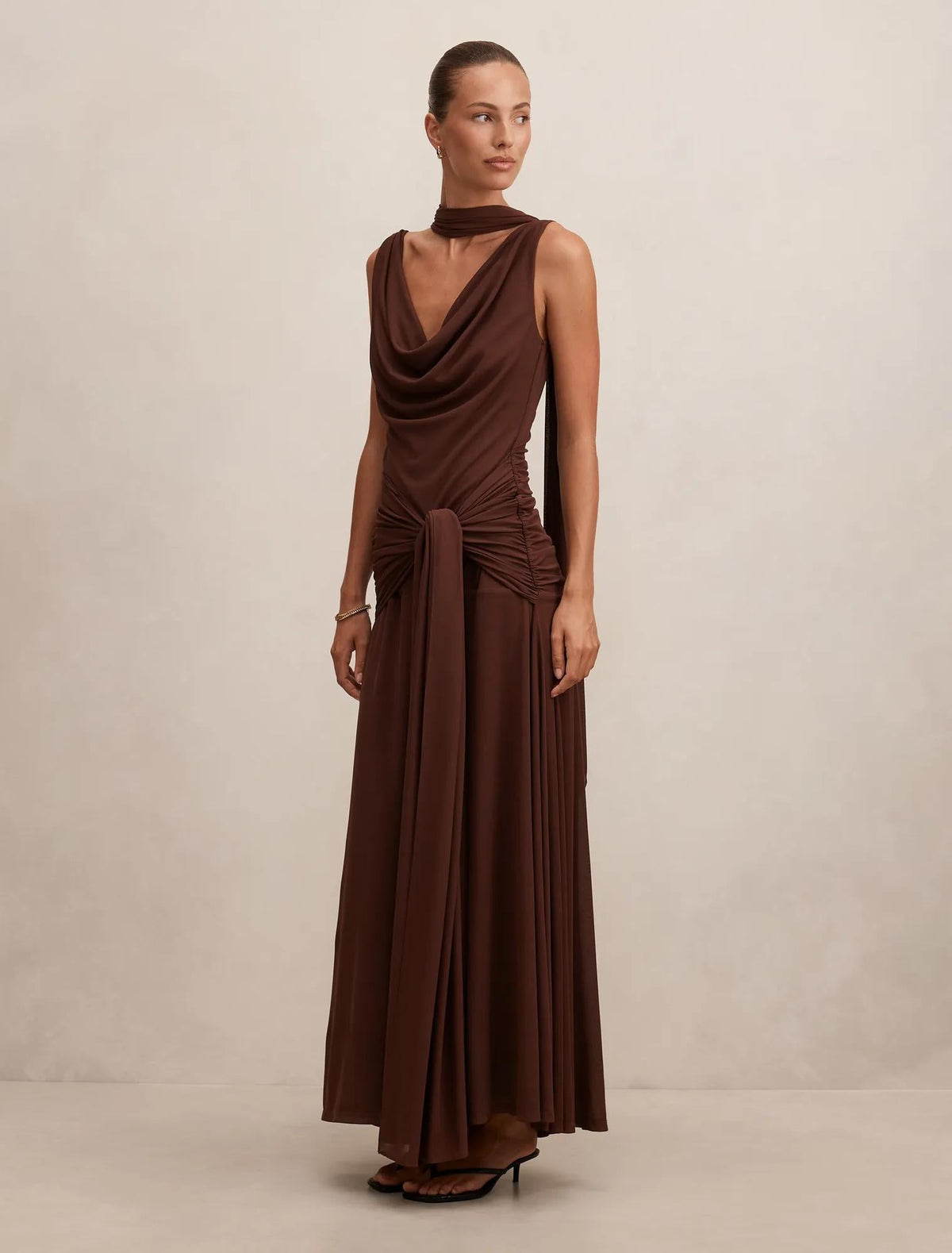 Vivianne Scarf Tie Maxi Dress Dark Mahogany