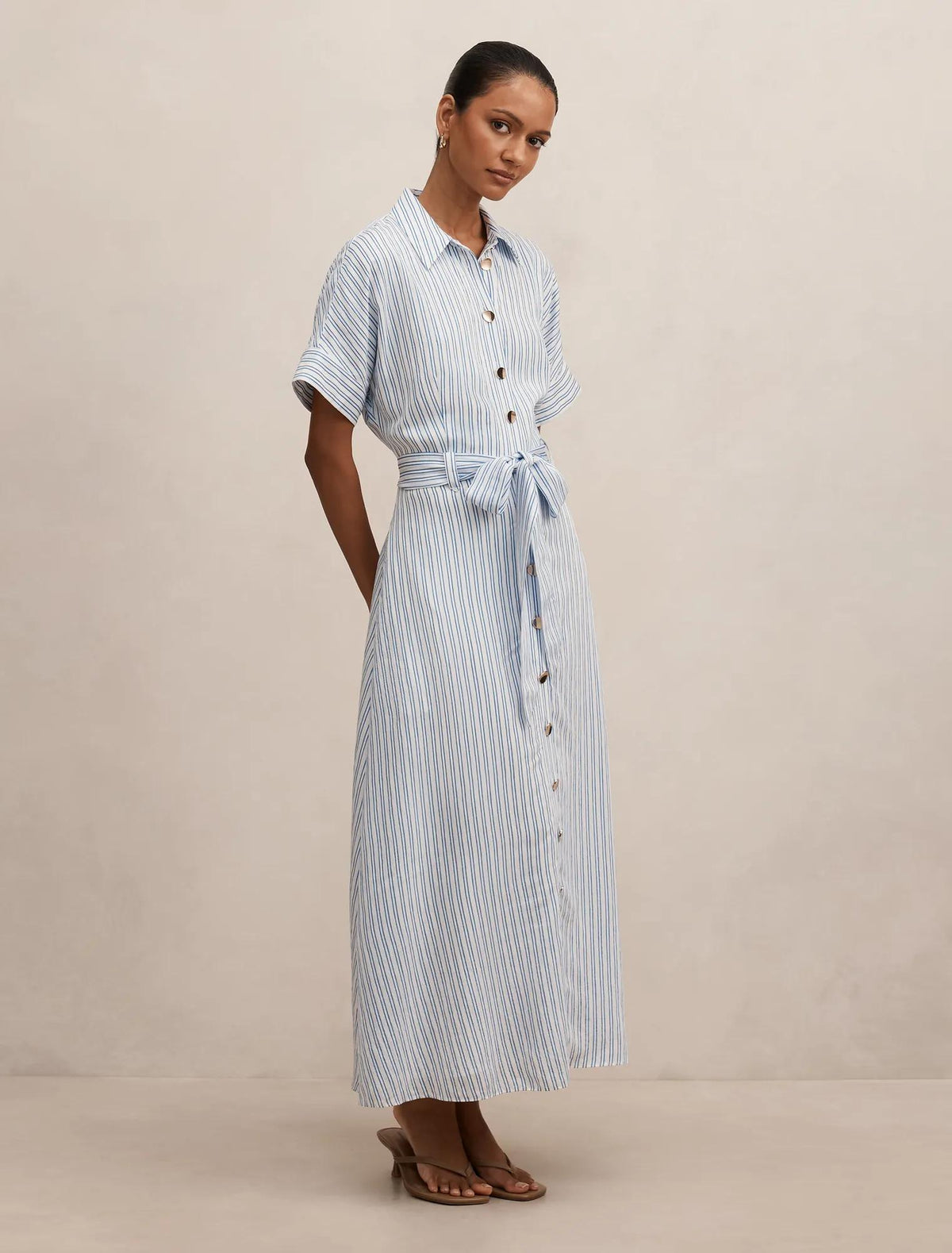 Emma Petite Stripe Midi Dress Blue & White Stripe