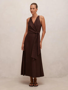 Zoey Halter Tie Midi Bitter Chocolate