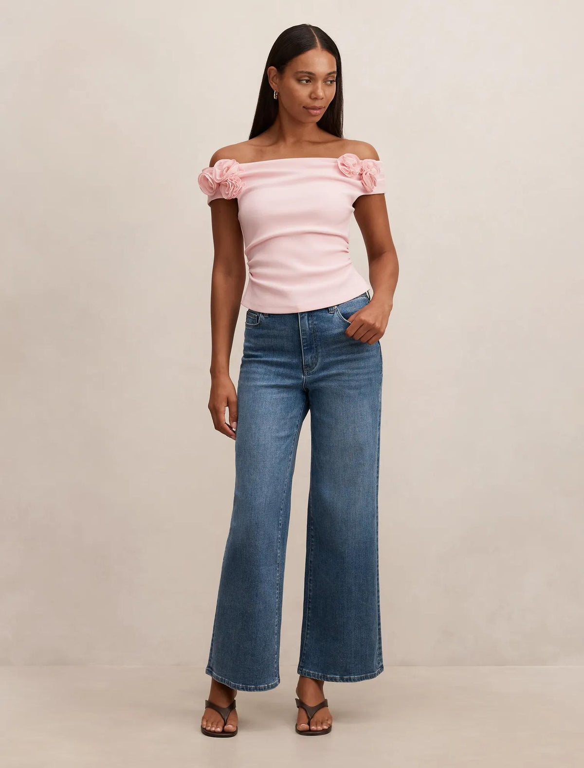 Cara Rosette Bardot Top Pink Sorbet