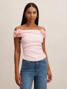 Cara Rosette Bardot Top Pink Sorbet