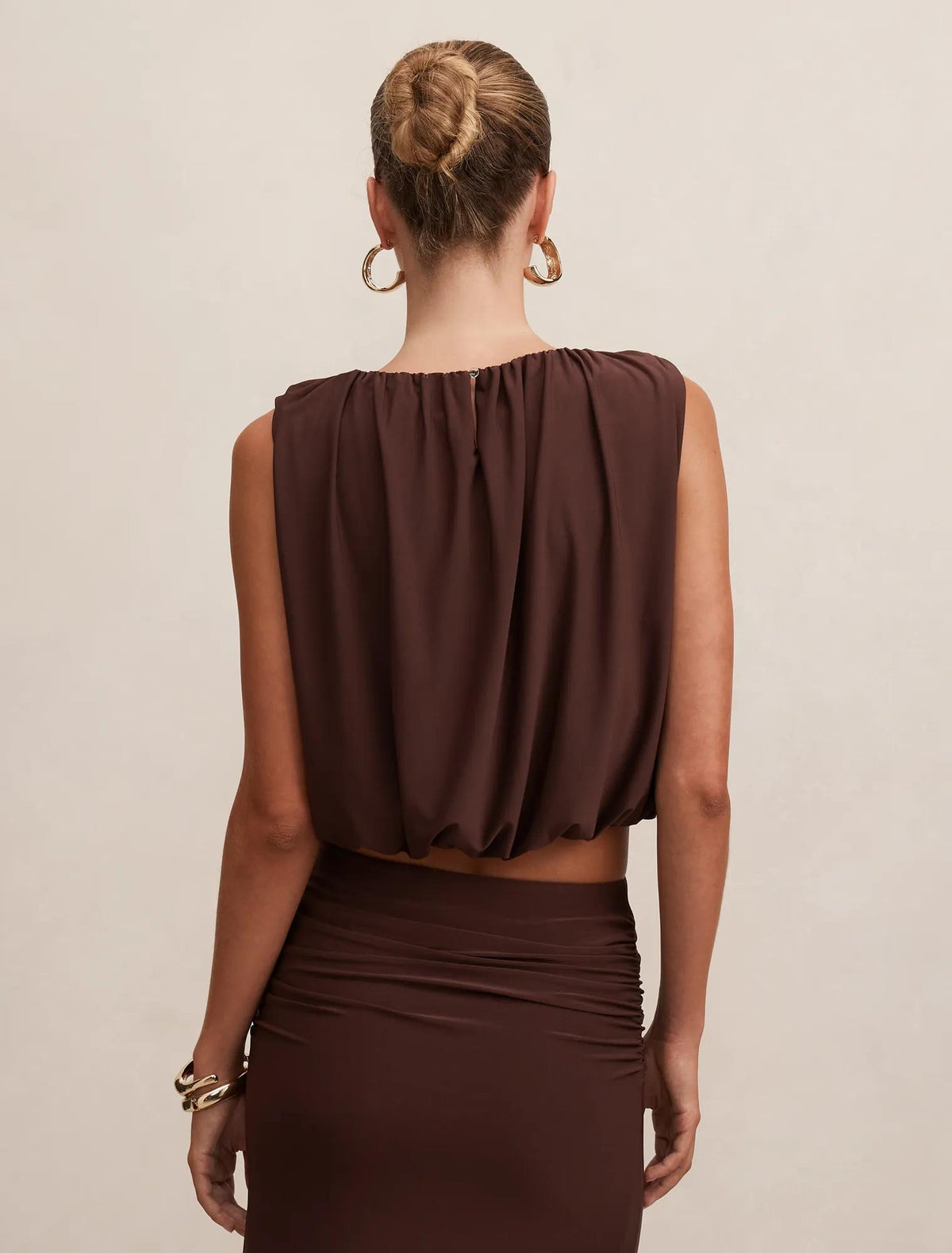 Sutton Sleeveless Bubble top Milk Chocolate co-ord
