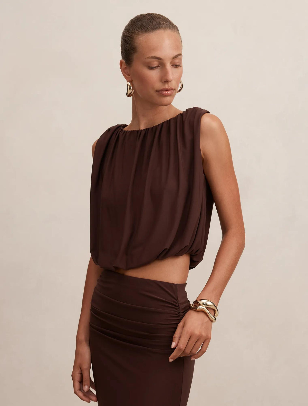 Sutton Sleeveless Bubble top Milk Chocolate co-ord
