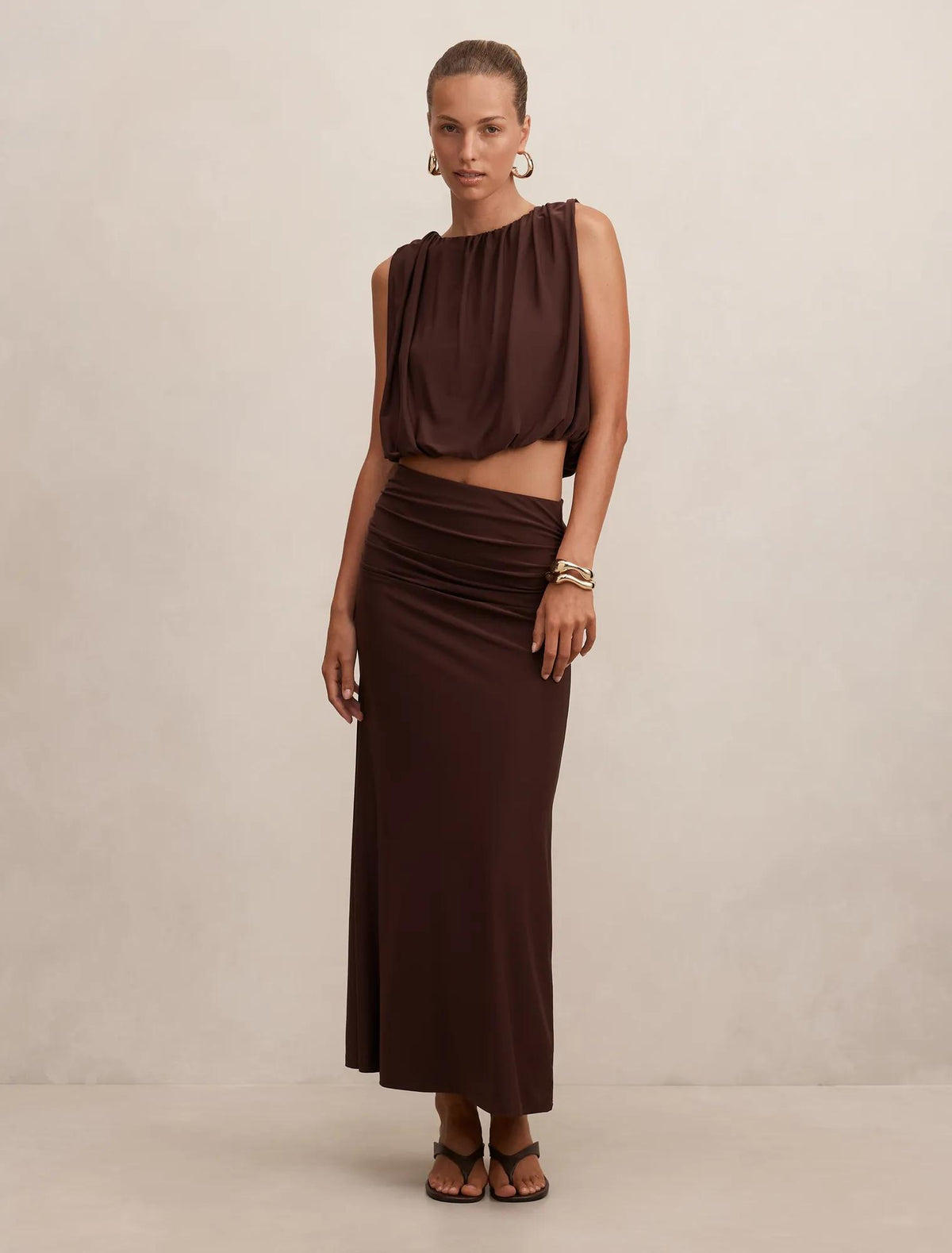 Sutton Sleeveless Bubble top Milk Chocolate co-ord