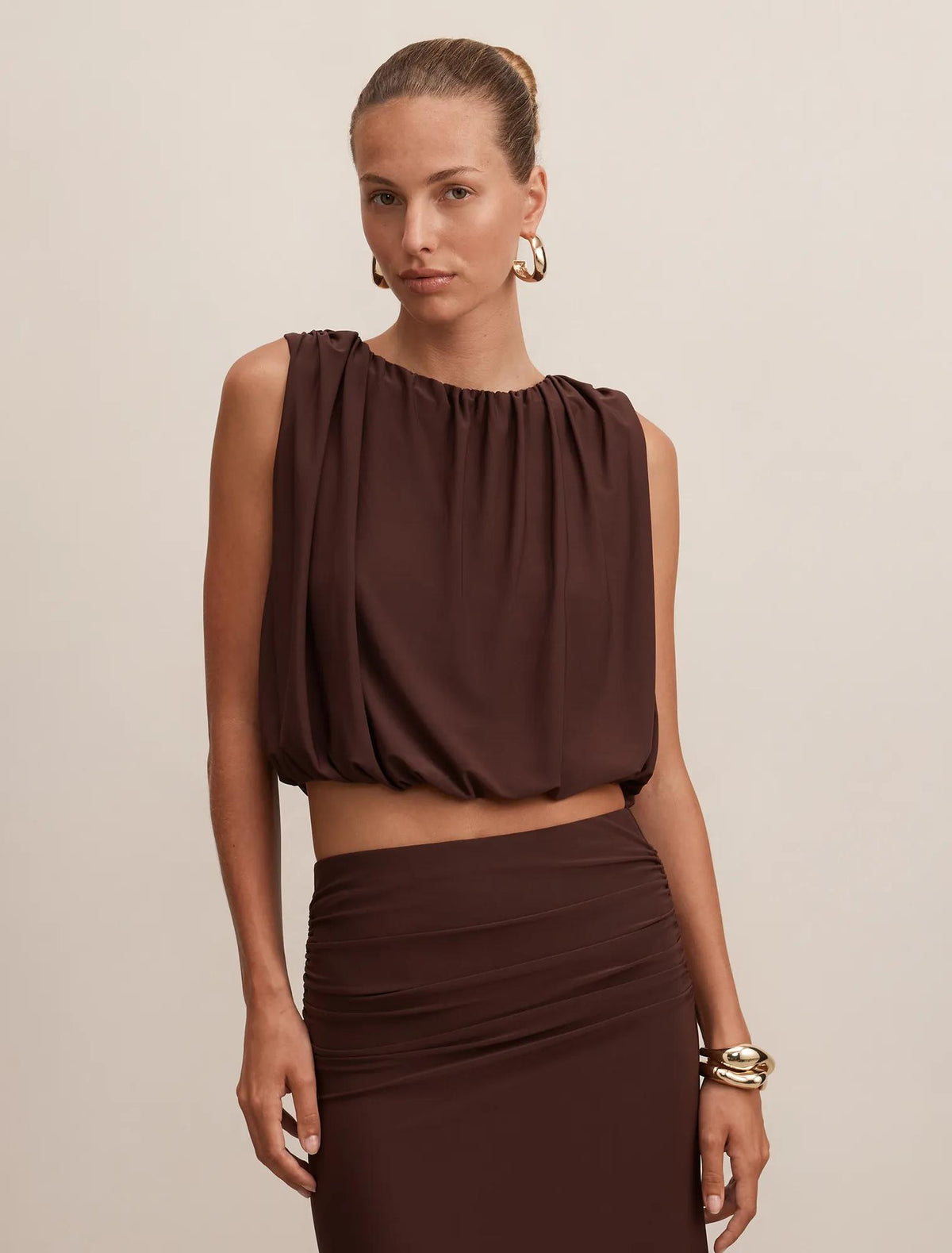 Sutton Sleeveless Bubble top Milk Chocolate co-ord