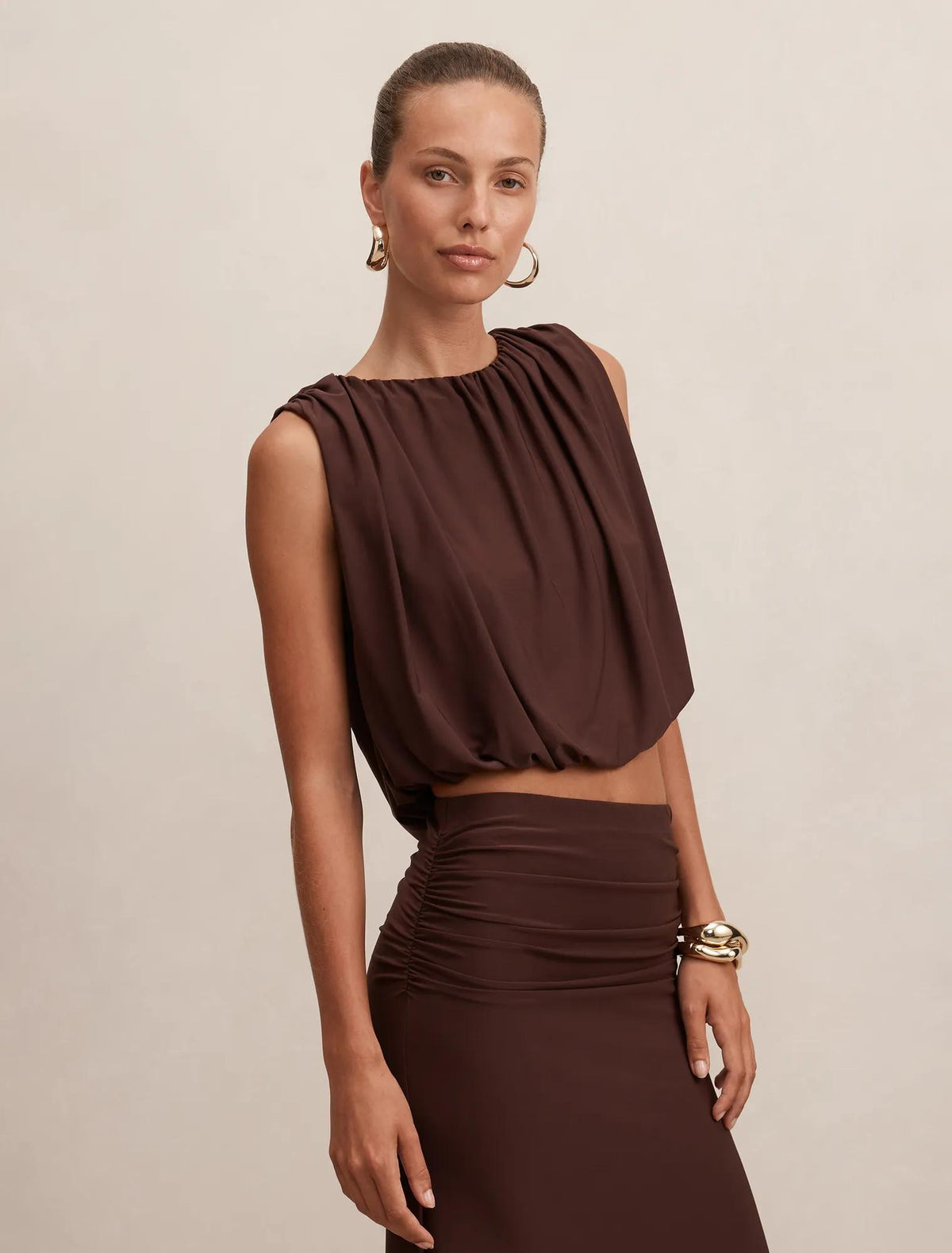 Sutton Sleeveless Bubble top Milk Chocolate co-ord