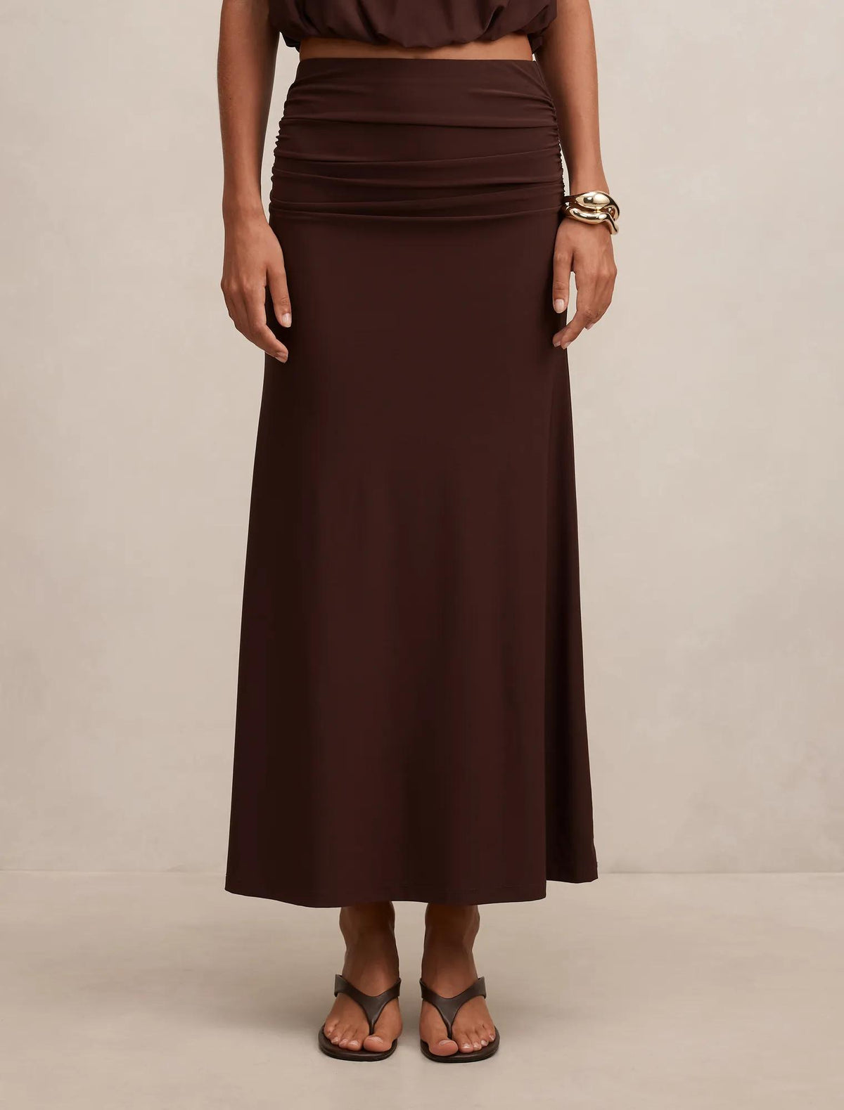 Sutton Flute Maxi skirt Milk Chocolate co-ord