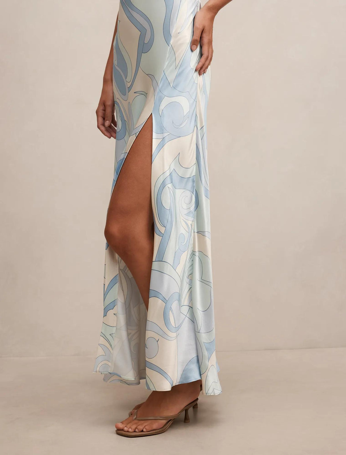Tyler Satin Cowl Slip Maxi Riviera Swirl