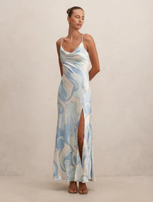 Tyler Satin Cowl Slip Maxi Riviera Swirl