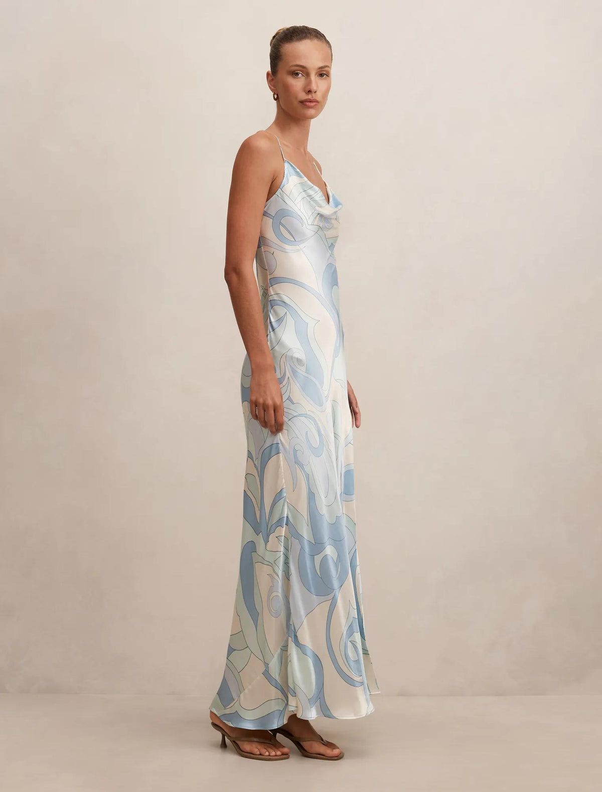 Tyler Satin Cowl Slip Maxi Riviera Swirl