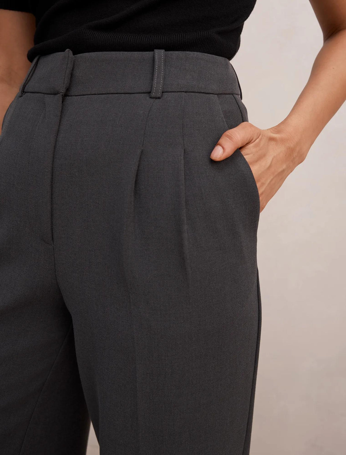 Eva Pleat Wide Leg Pants Charcoal Grey