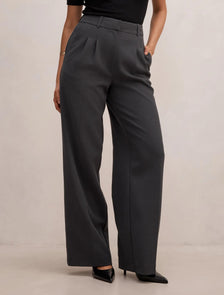 Eva Pleat Wide Leg Pants Charcoal Grey