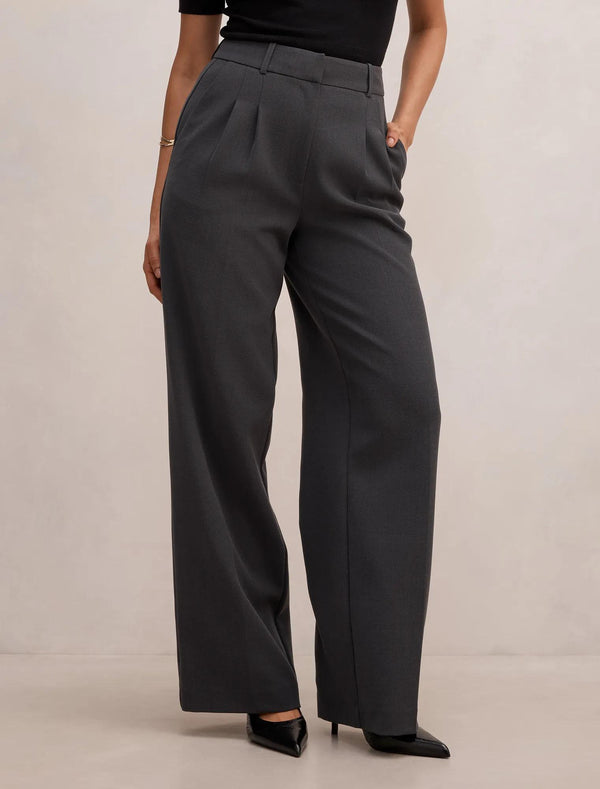 Eva Pleat Wide Leg Pants Charcoal Grey