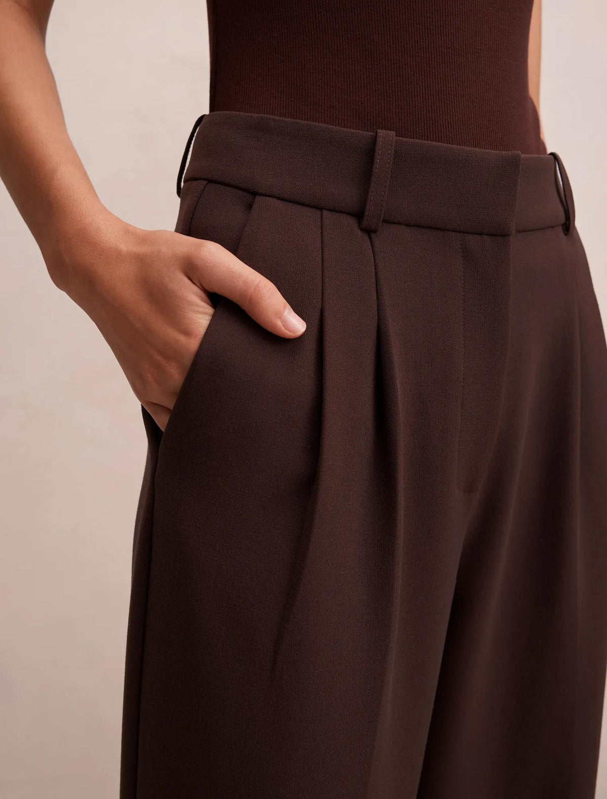 Eva Pleat Wide Leg Pants Chocolate