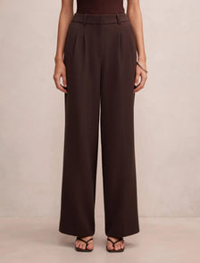 Eva Pleat Wide Leg Pants Chocolate