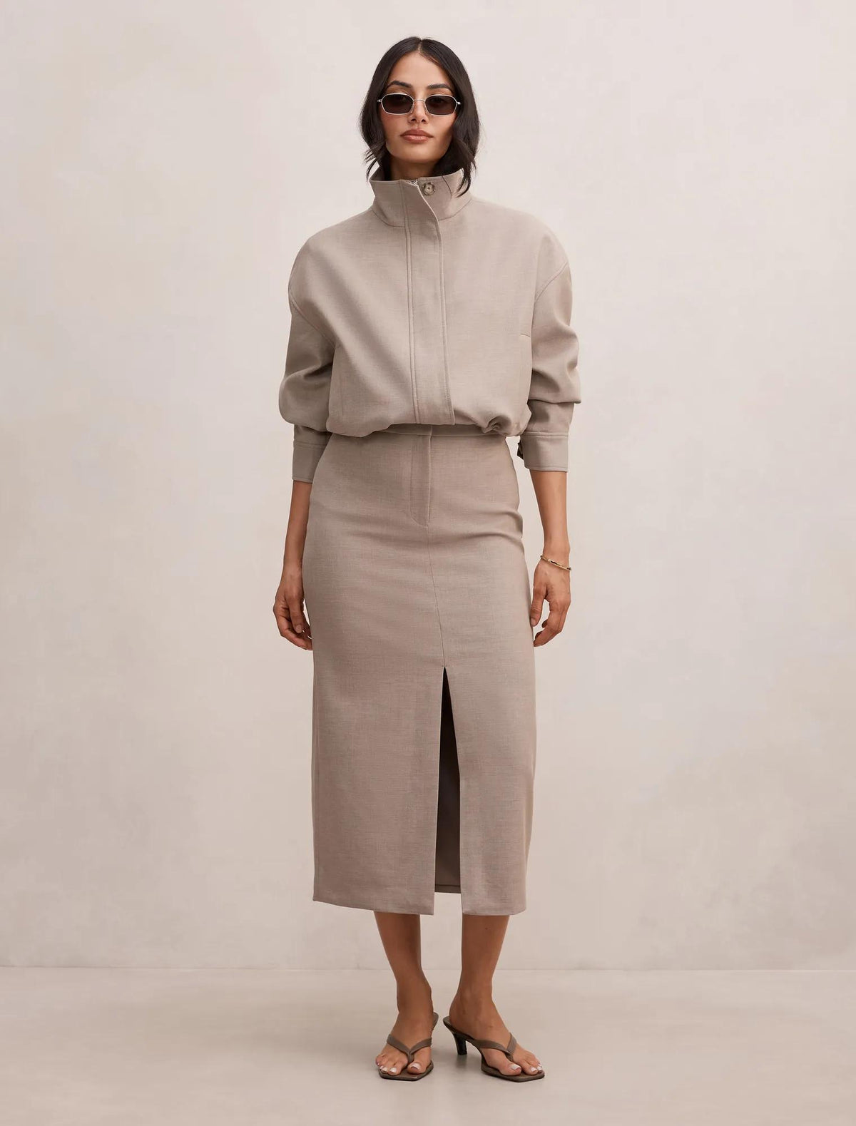 Maya Funnel Neck Jacket Neutral Set
