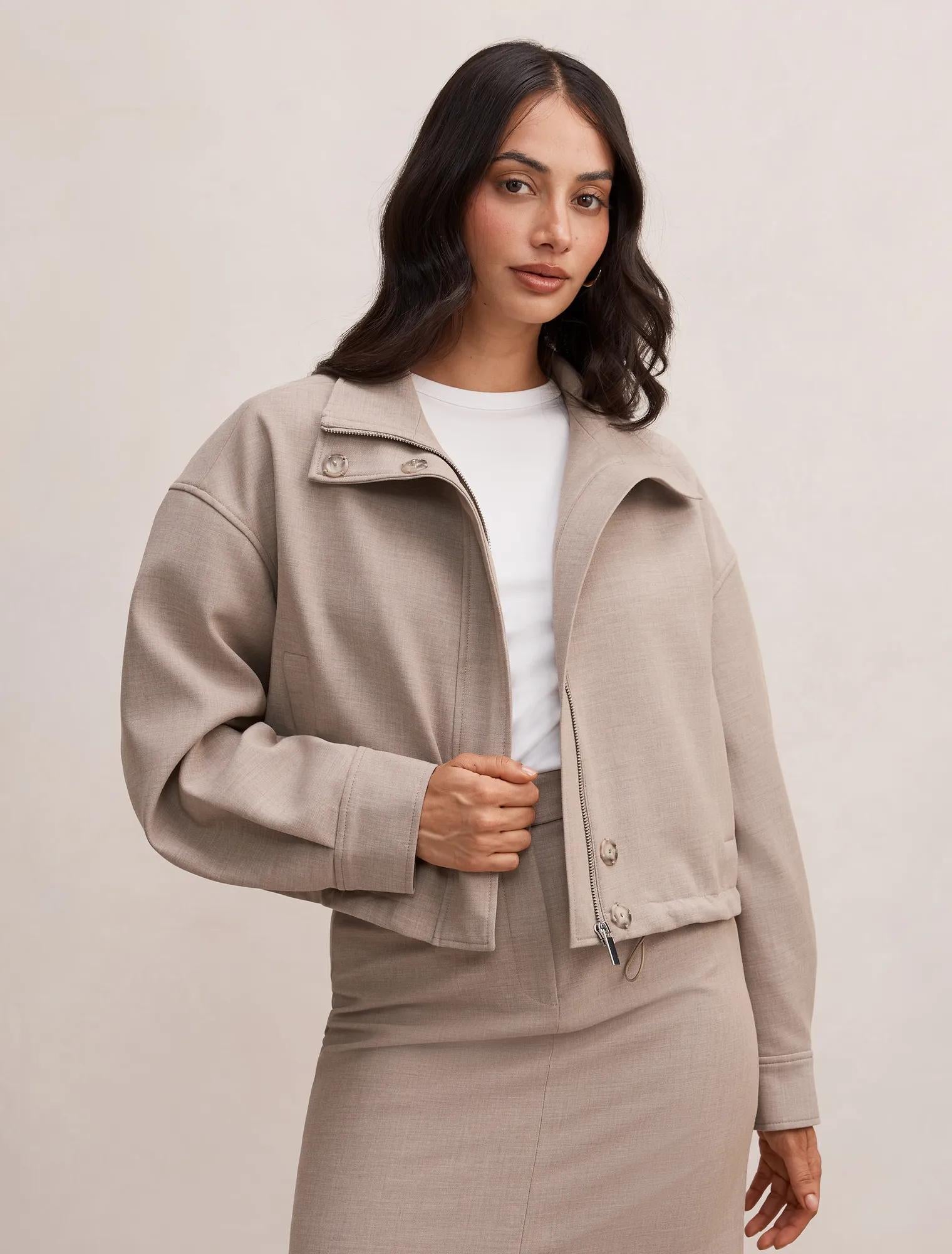 Maya Funnel Neck Jacket Neutral Set