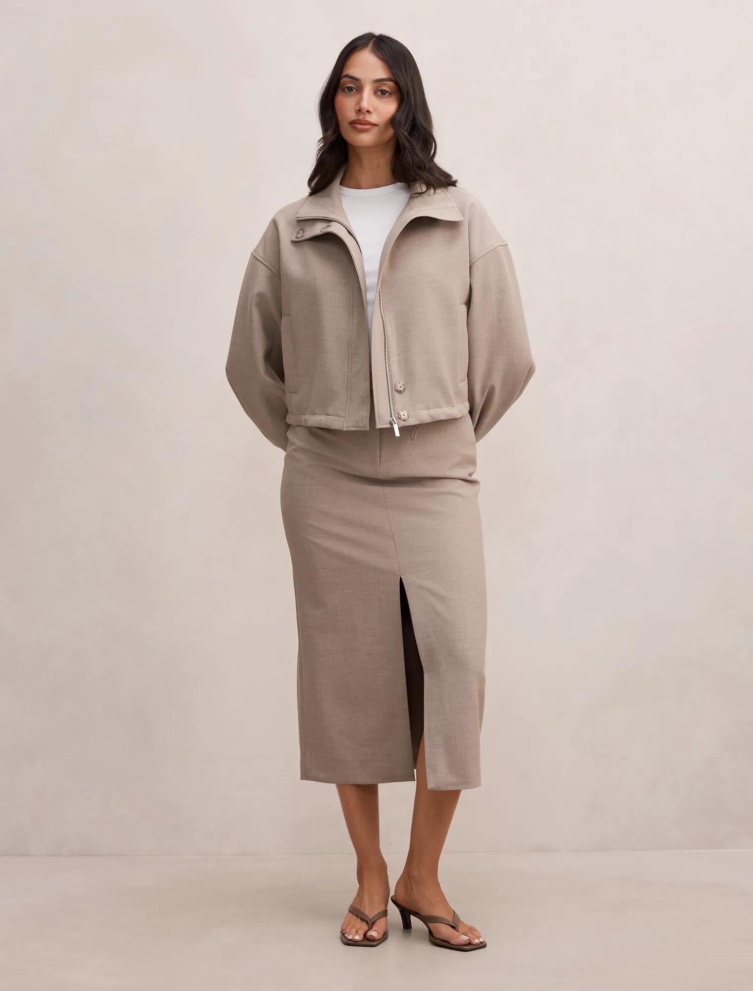 Maya Funnel Neck Jacket Neutral Set