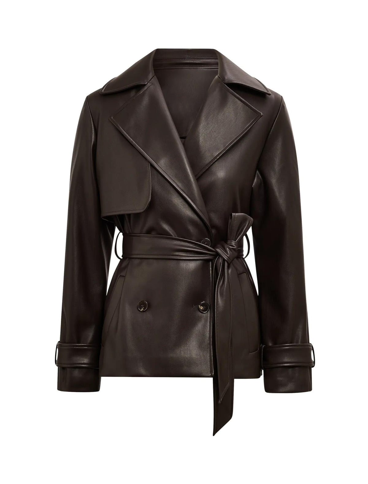 Payton Short Faux Leather Trench Coat Chocolate_mannequin