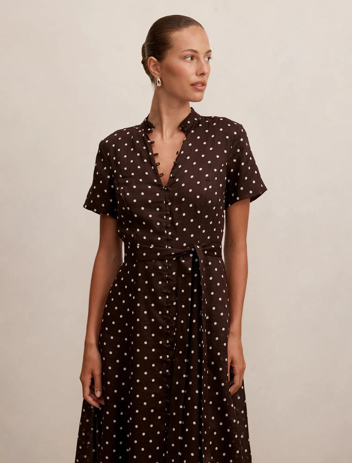 Therese Short Sleeve Midi Dress Choc Kinsey Spot