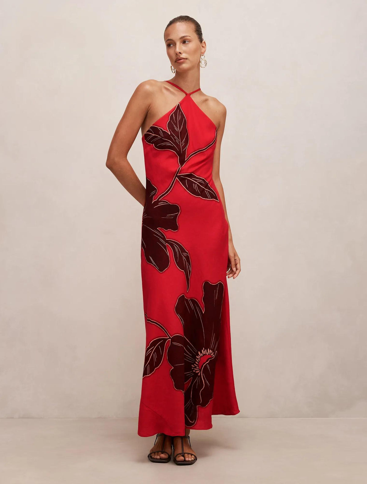 Nova Arrow Neck Maxi Dress Red Dryden