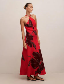Nova Arrow Neck Maxi Dress Red Dryden