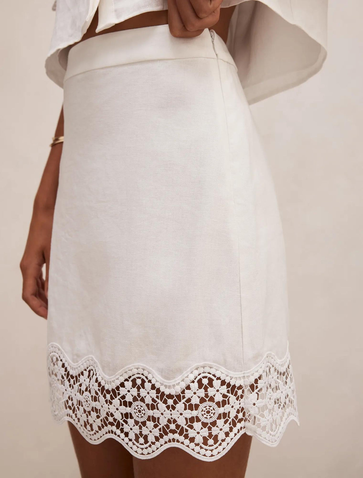 Skye Trim Detail Mini Skirt Porcelain Co-Ord