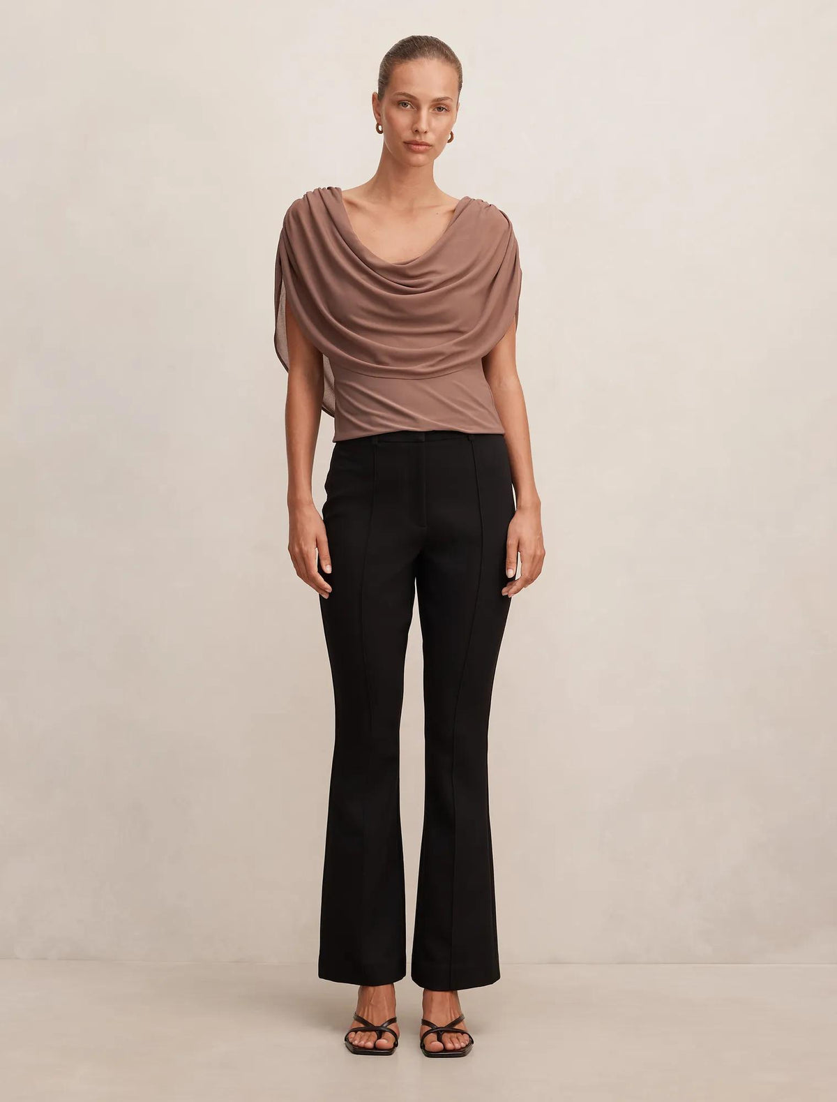 Olivia Draped Mesh Cape Top Portobello