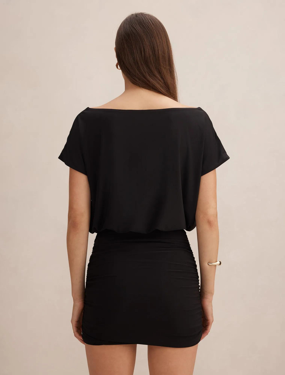 Kiara Tipped Draped Jersey Mini Dress Black