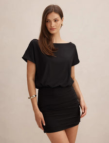 Kiara Tipped Draped Jersey Mini Dress Black