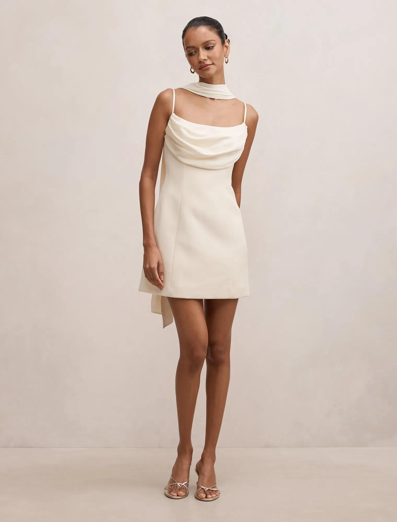 Darcy Petite Scarf Mini Dress Cannoli Cream
