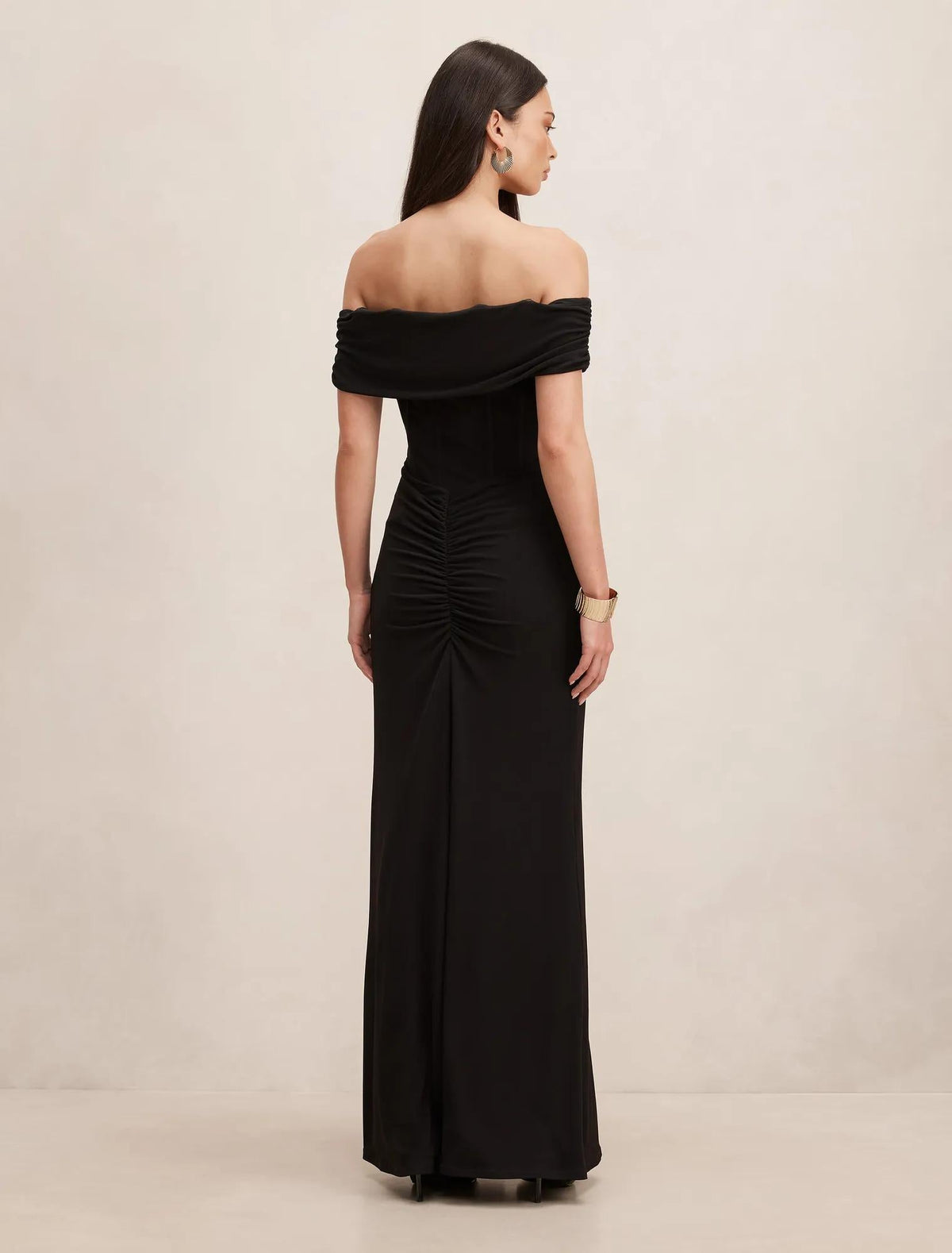 Ania Ruched Bardot Maxi Dress Black