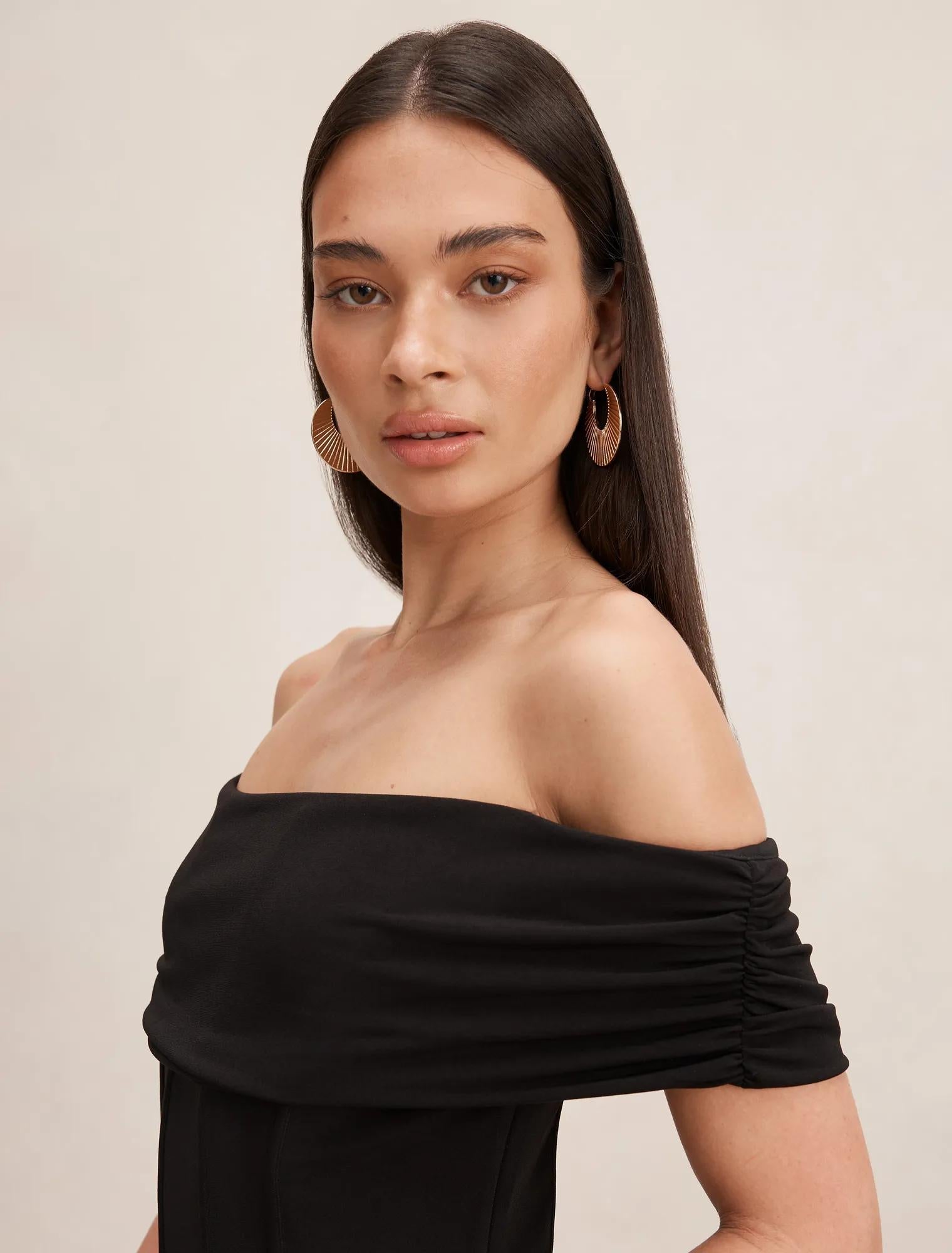 Ania Ruched Bardot Maxi Dress Black