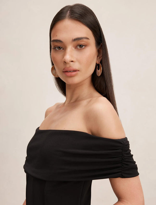 Ania Ruched Bardot Maxi Dress Black