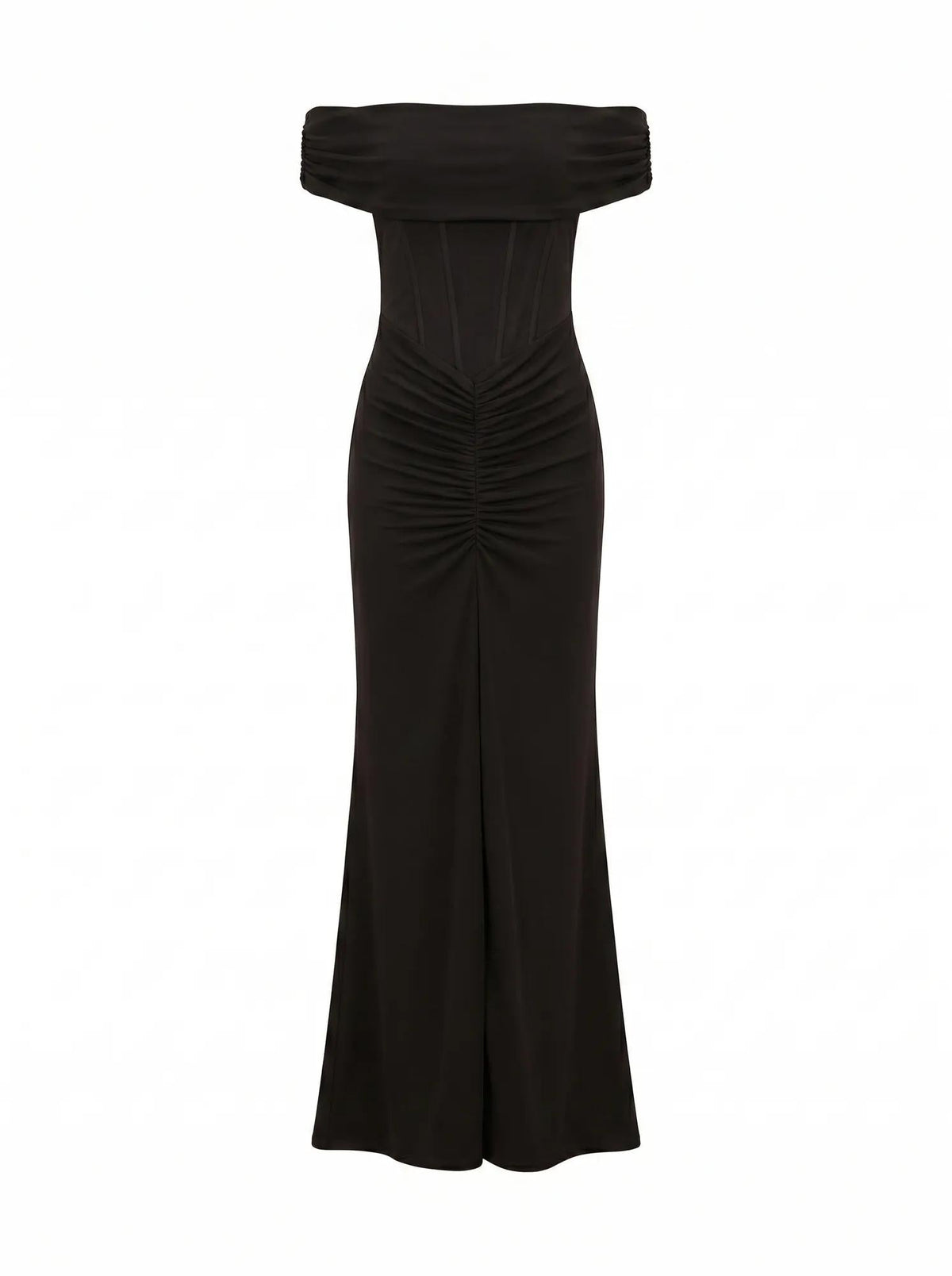 Ania Ruched Bardot Maxi Dress Black